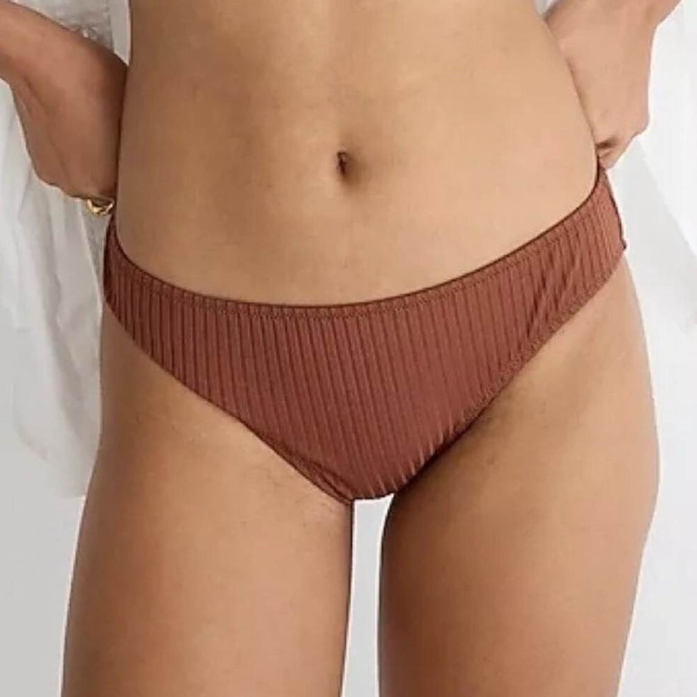 J. Crew Wide Rib Bikini Bottom Size XXS Hipster Full Coverage Brown BM453‎ New!
